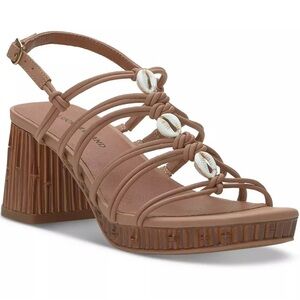 Lucky Brand Womens Bassie2 Tan Block Heel Casual Strappy Sandals Shoes NWT